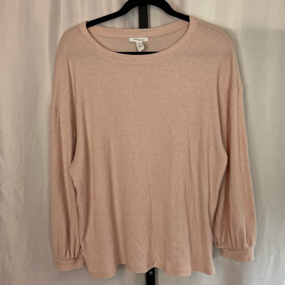 Daily/Ritual Pink Ribbed Long Sleeve Shirt, size Large